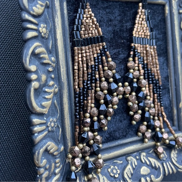 Vintage Chipita Breaded Earrings Gold Black - Picture 4 of 5